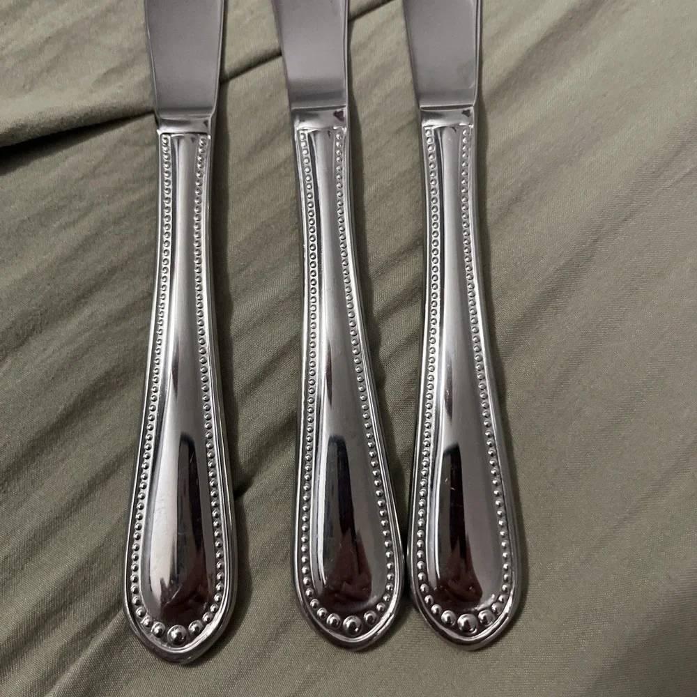 Set of 3 Wallace Regal Pearl Modern Solid Dinner Knives 18/10 Stainless Flatware